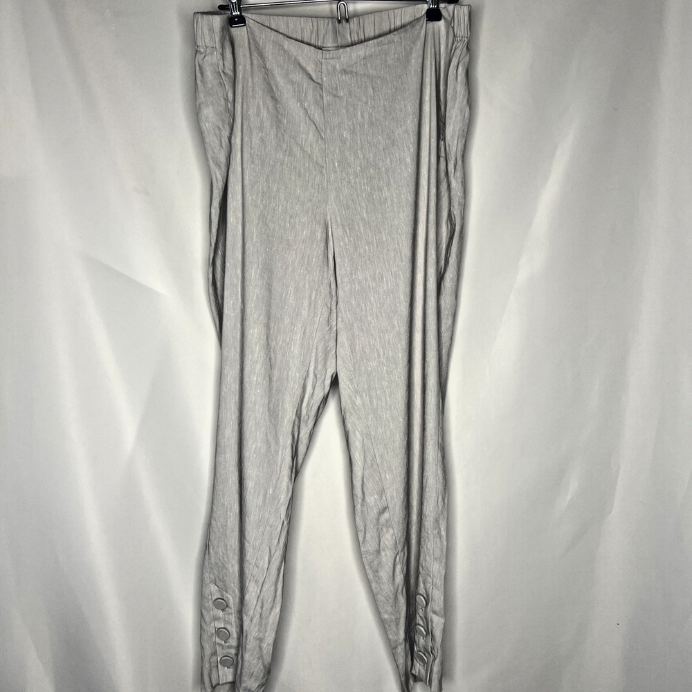 J. Jill Women's Size 1X Light Gray Linen Stretch Cropped Pants 3 Buttons Hem